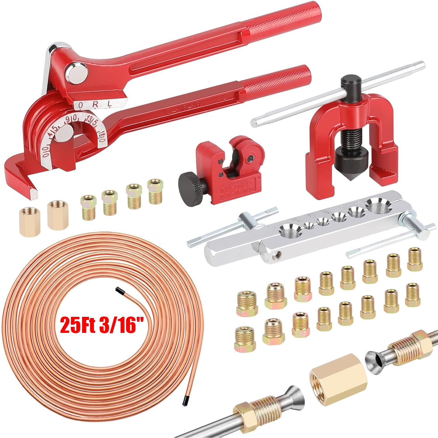 26Pack 3/16" Brake line kit Include 25 FT Copper-Plated Brake Lines with Fitting