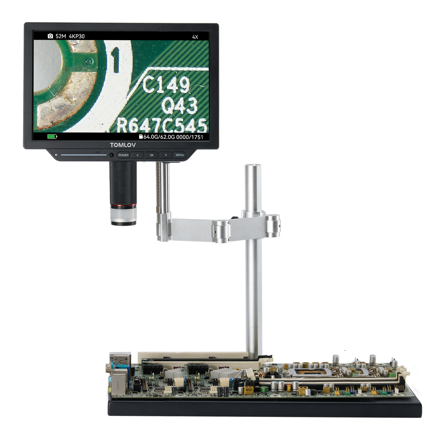 TOMLOV TM4K Max Digital Microscope 2000x 52MP 4K Video LCD Microscope for Adults