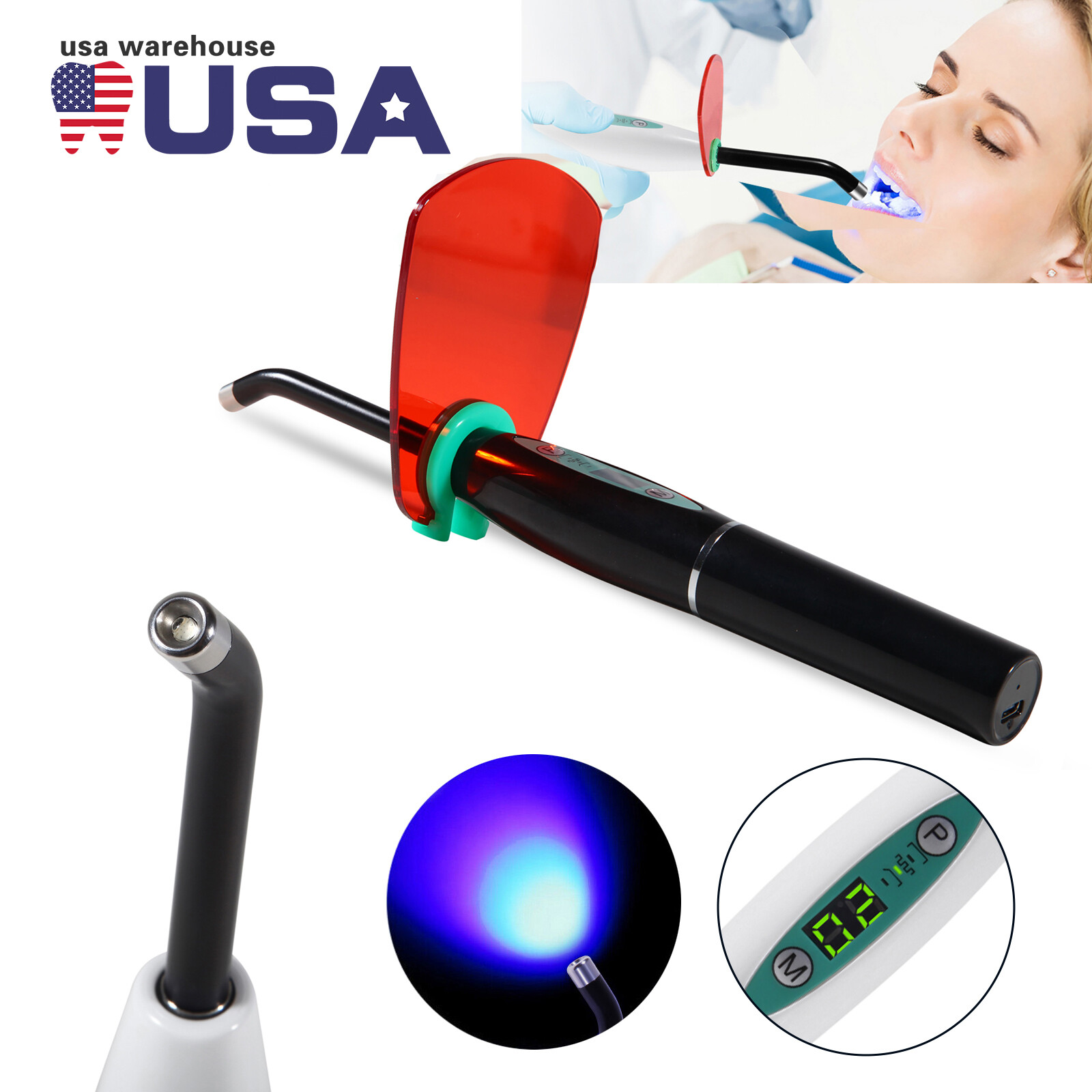 Dental Wireless Cordless LED Cure Curing Light Lamp 2000mw 5W Tool Resin Cure US