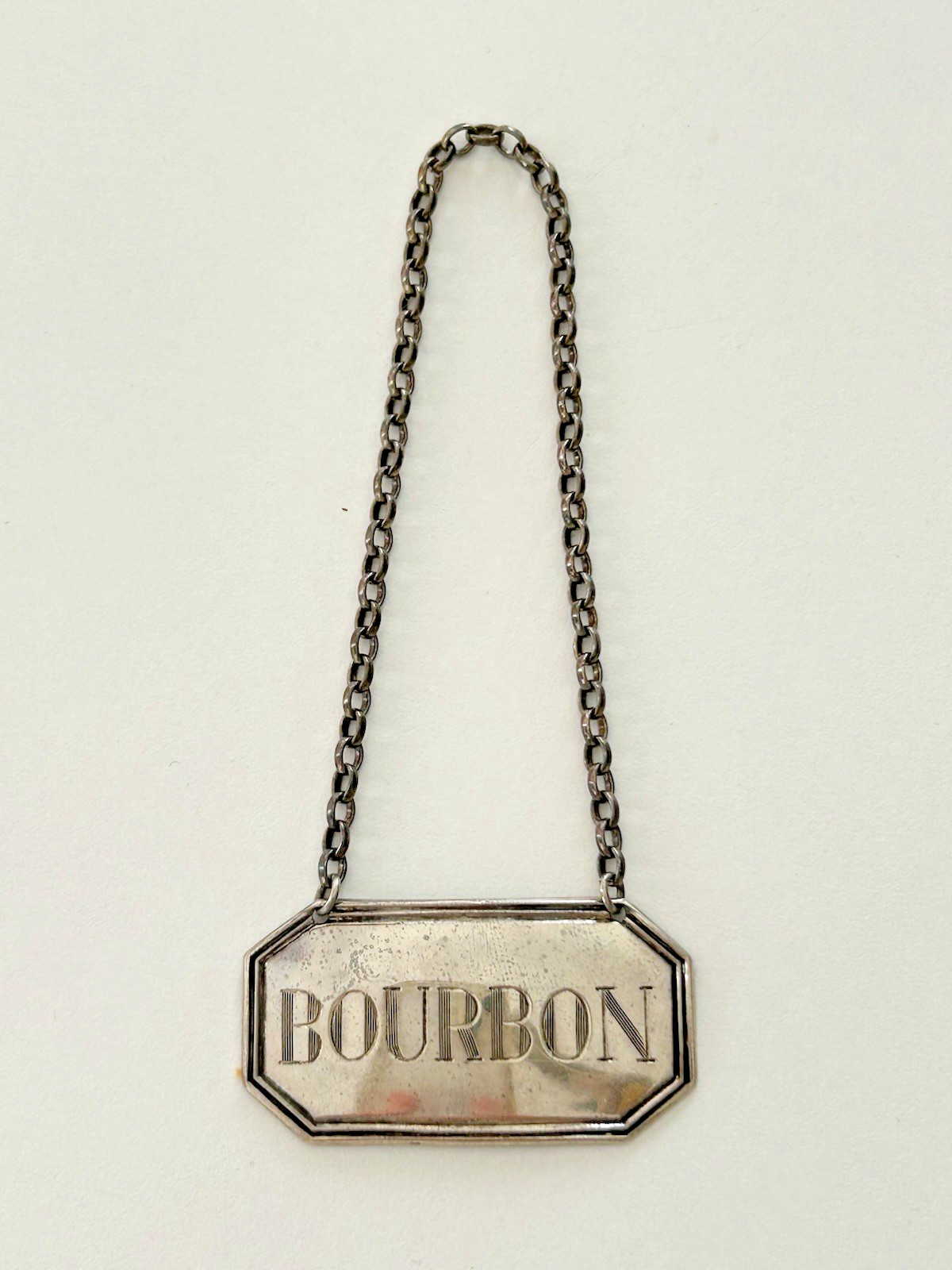 C.J. Vander English Sterling Silver Bourbon Decanter Label Bottle Hanging Tag