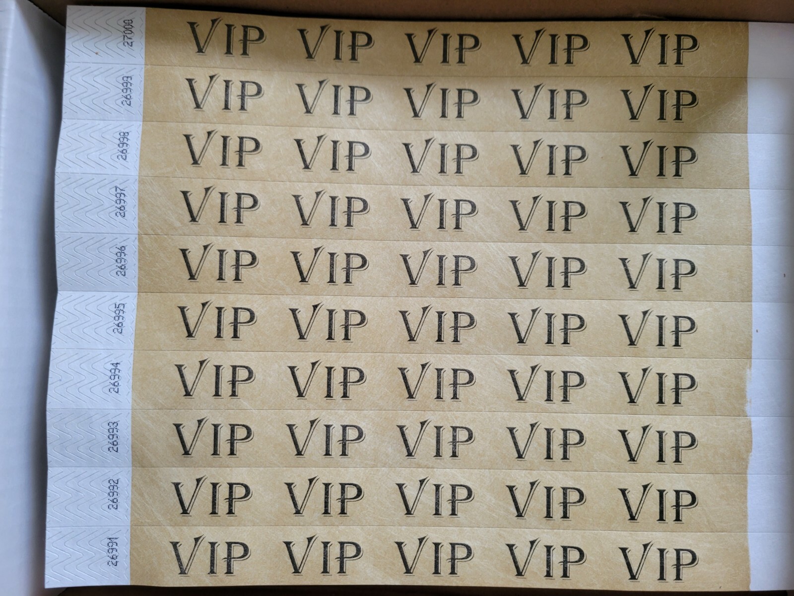 500 3/4" GOLD VIP TYVEK WRISTBANDS,  PAPER WRISTBANDS, EVENT WRISTBAND