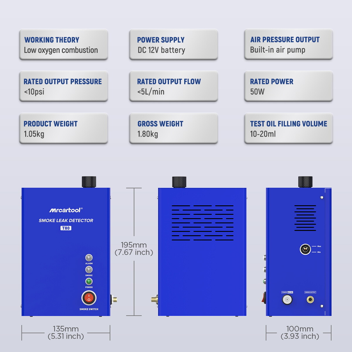Auto EVAP Smoke Machine Fuel Pipe Systems Leakage Detector Built-in Air Pump