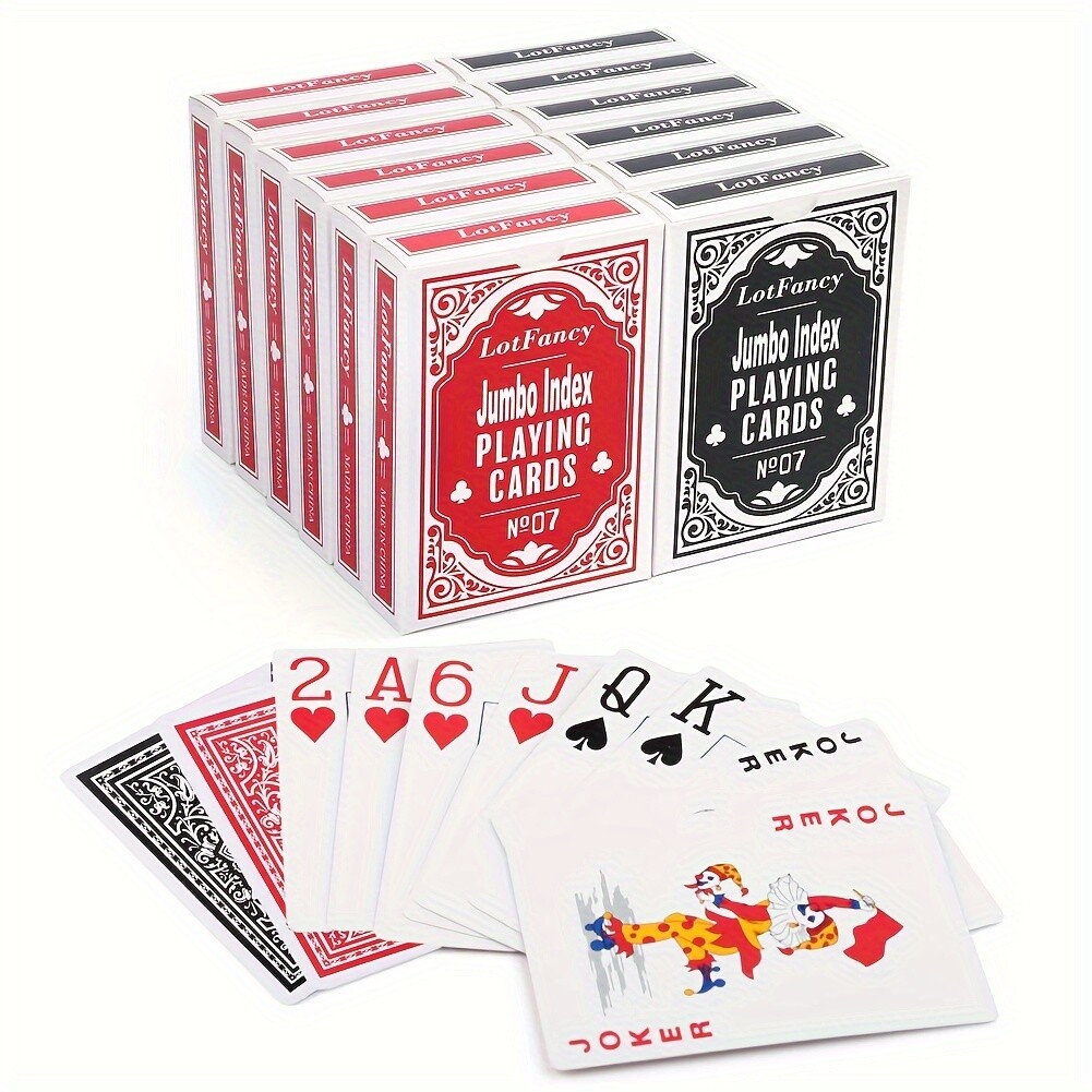 LotFancy Playing Cards Jumbo Index 12 Decks of Cards Poker Size 6 Red 6 Black