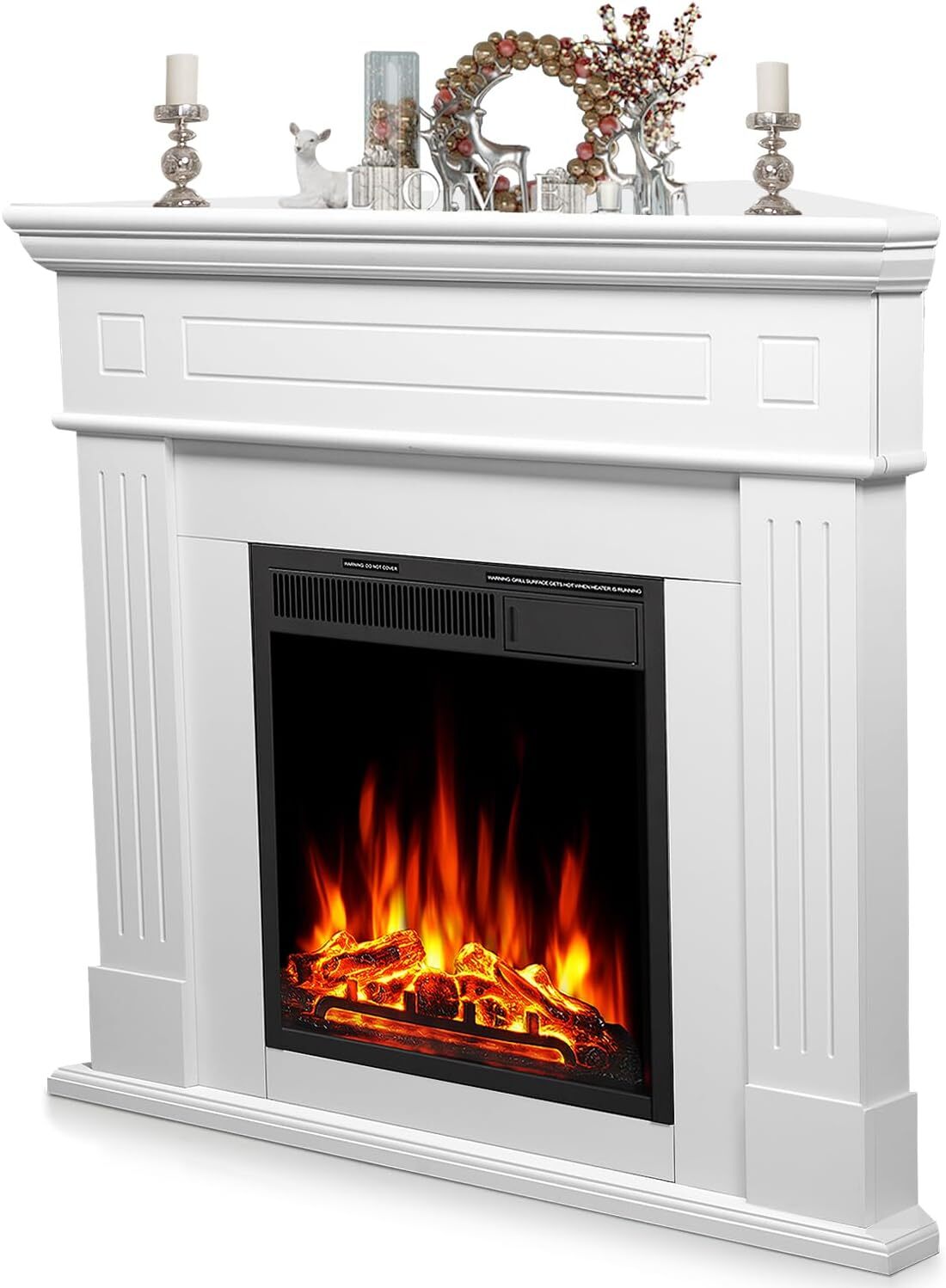 43” Corner Electric Fireplace Mantel Wooden Surround Firebox, TV Stand,Remote