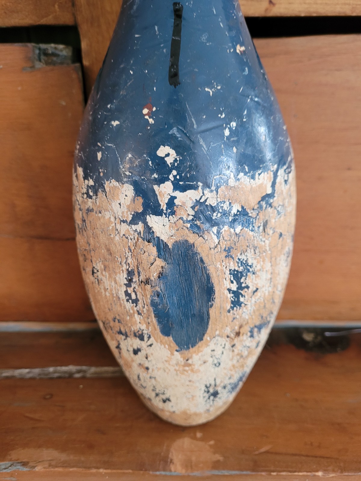 Vintage Primitive Wood Painted Bowling Pin 15" farmhouse