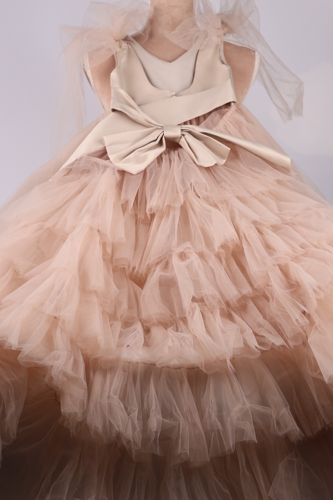 New Beige (Nude) Satin & Tulle Flower Girl Dress w/ Removable Tulle Train 3T-4T