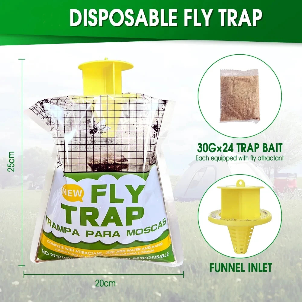 10 Pack Outdoor Fly Traps, Disposable Non Toxic Hanging Catcher Killer Large Bag