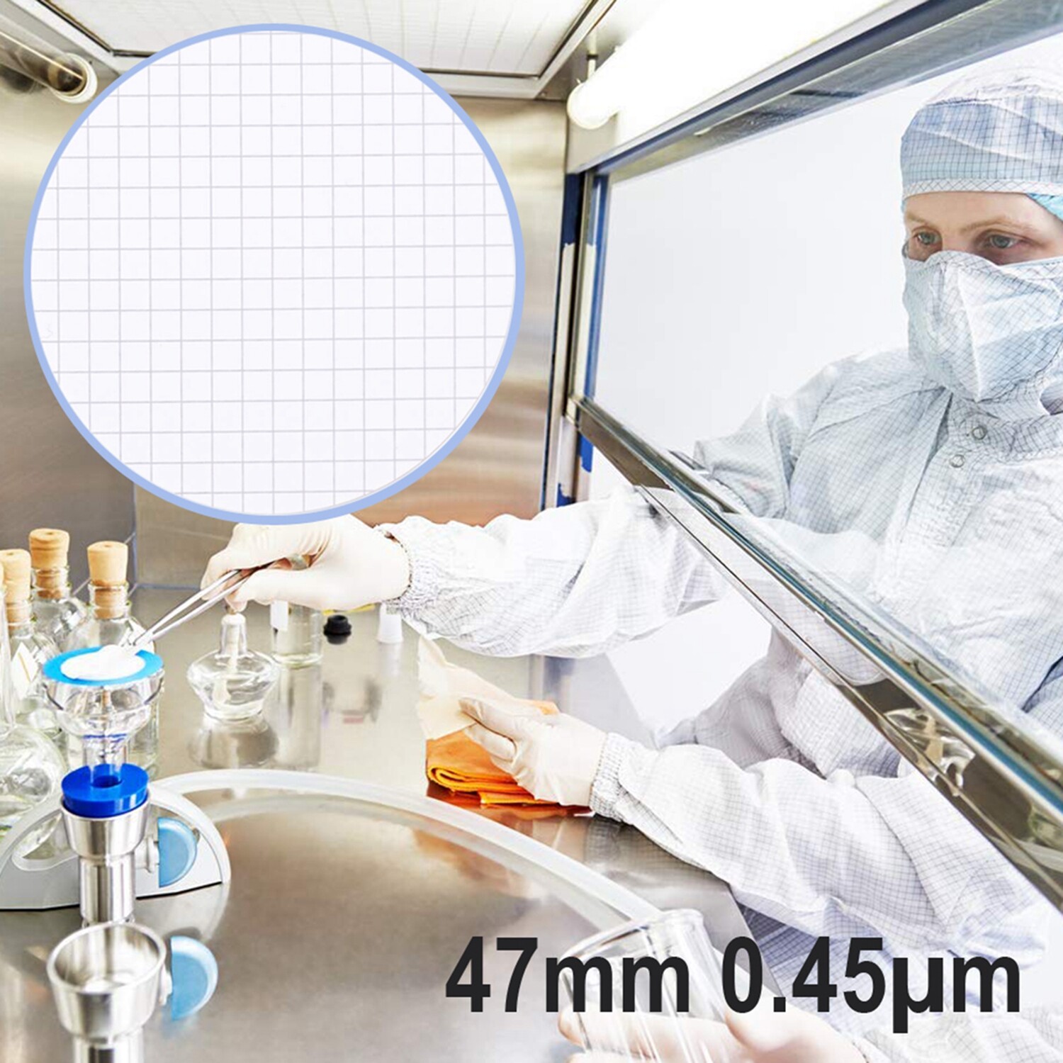 MCE Gridded Membrane Filters, 47mm Diameter, 0.22 um 0.45 μm Pore Size, STERILE
