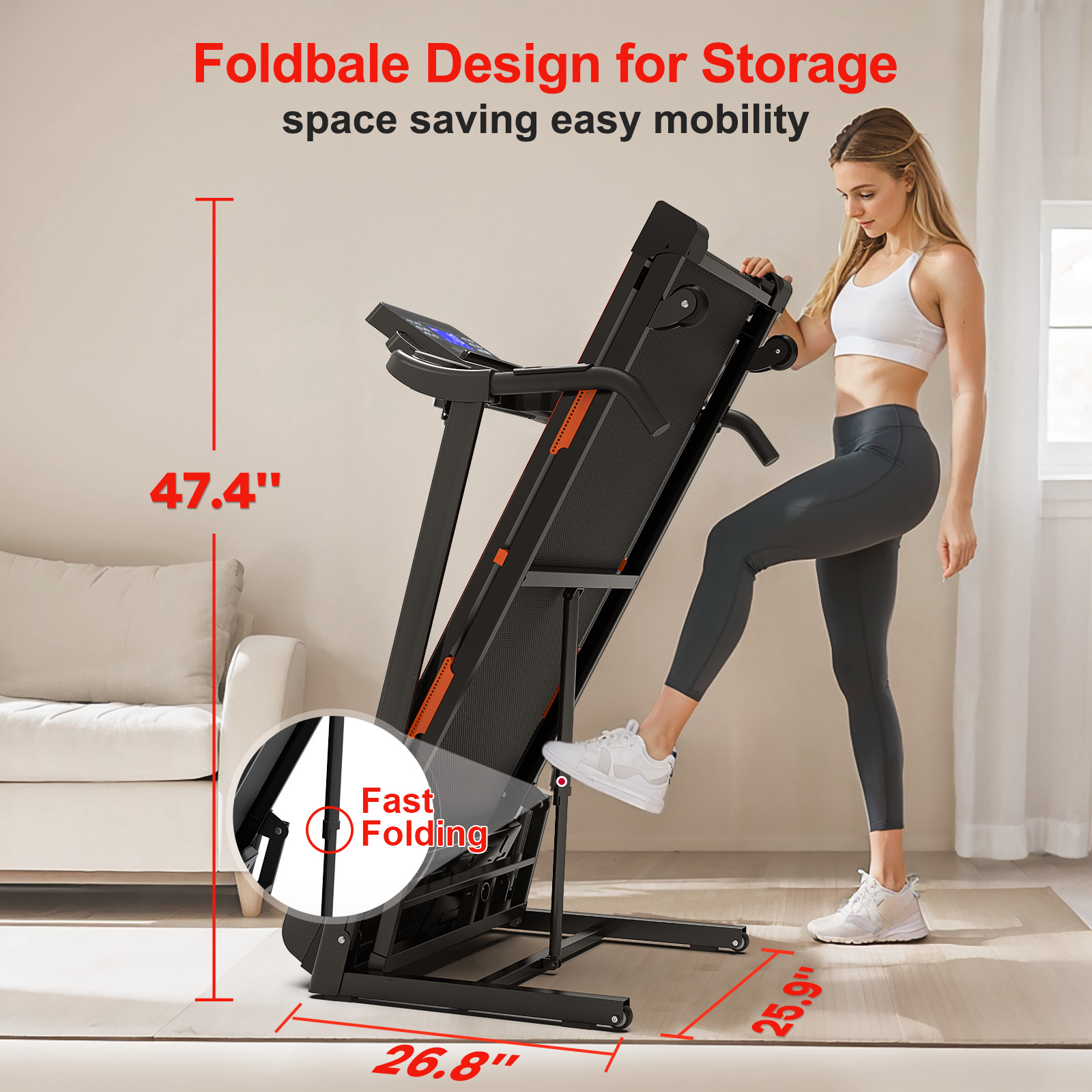 3.5HP Foldable Treadmill for Home w/ 15% Auto Incline 8.5MPH 400LBS Capacity APP