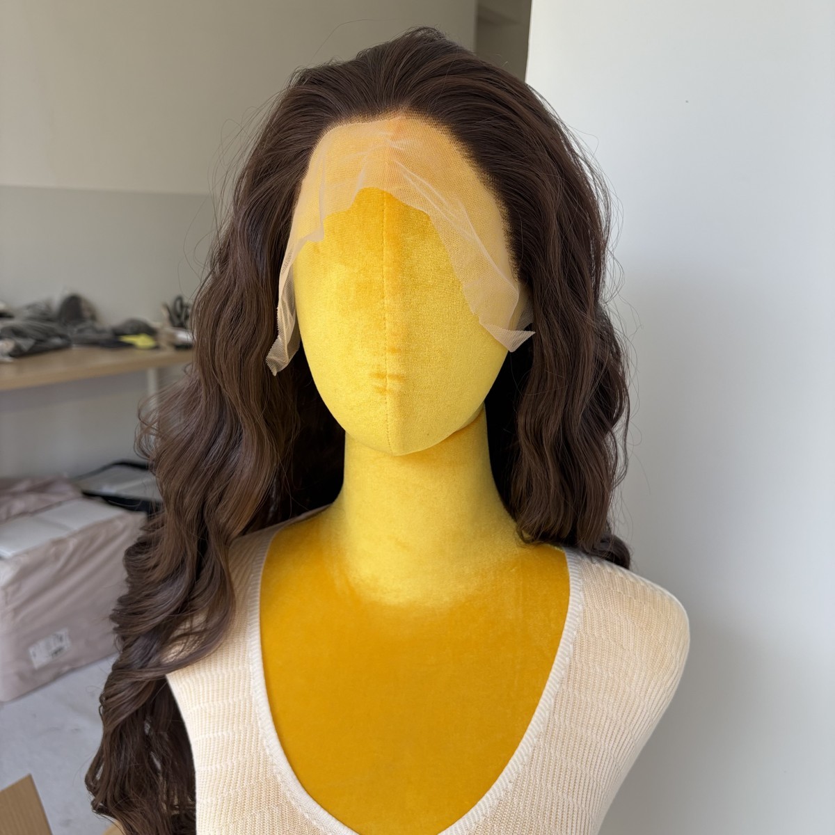 Lace Front Wig Natural Dark brown Heat Resistant Synthetic Hair Long Wavy