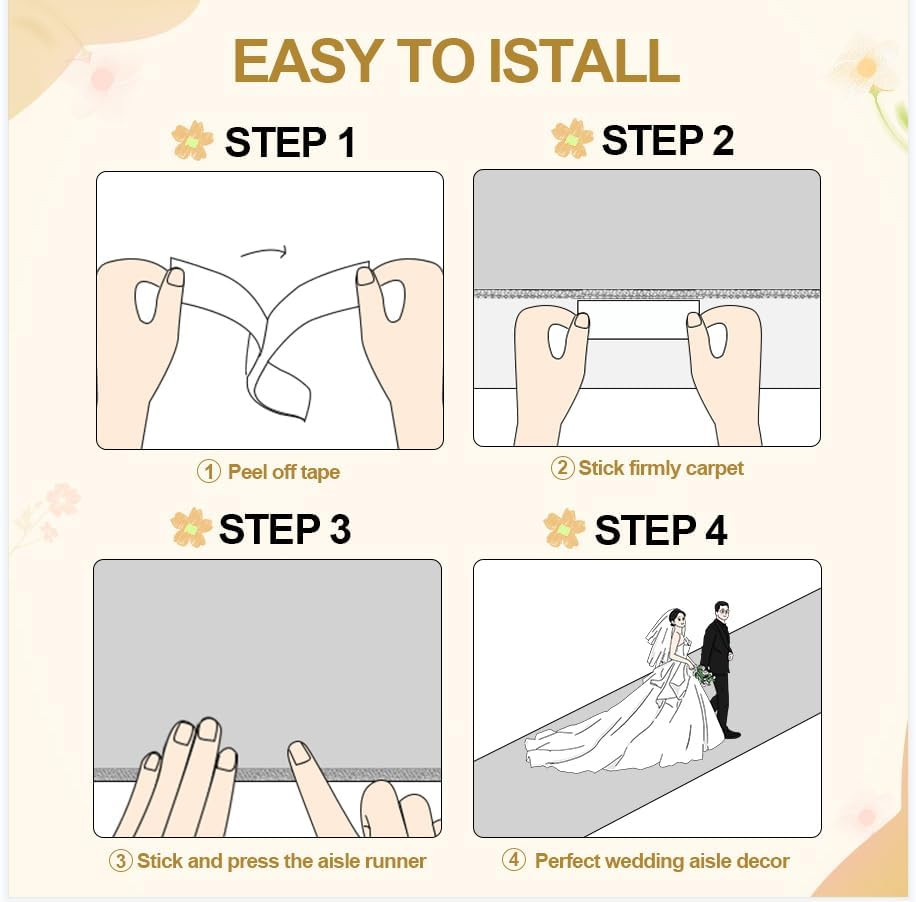 White Wedding Aisle Runner Aisle Runner for Wedding Ceremony Includes Pull Strin