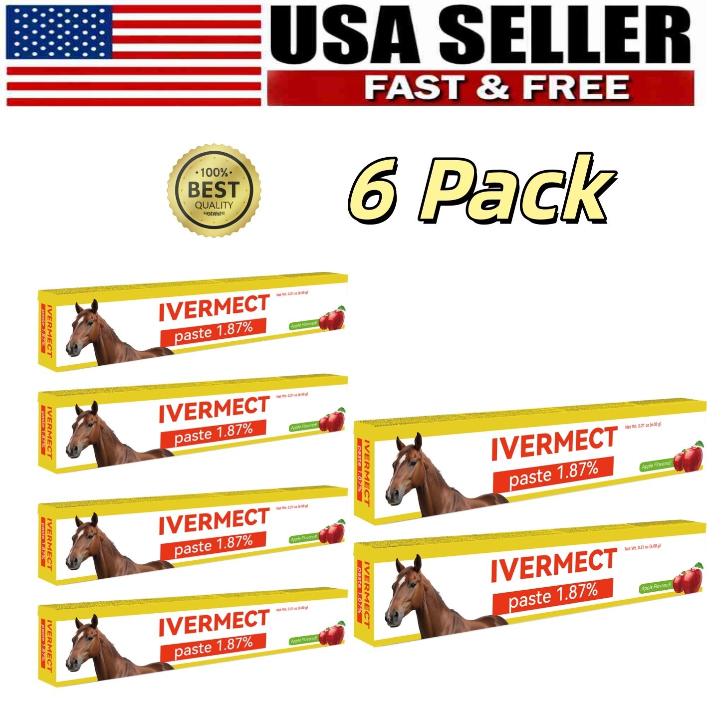 6 Pack in Box Paste Horse Dewormer Apple Flavor New Wormer 1/2028