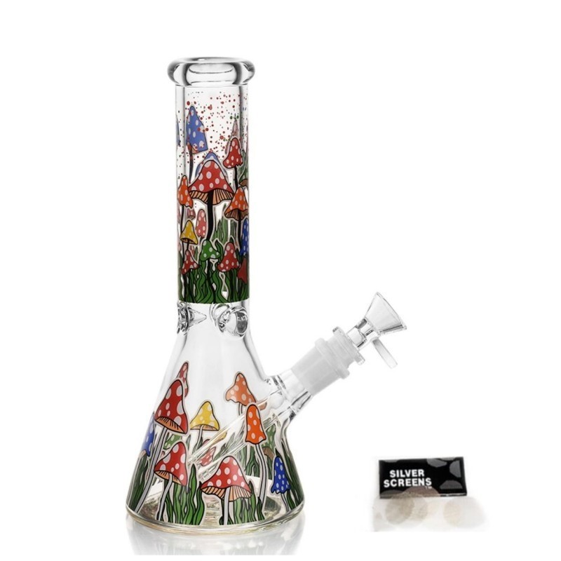 10 Inch Colorful Mushroom Beaker Bong Glass Bongs Water Pipe Hookah 14MM