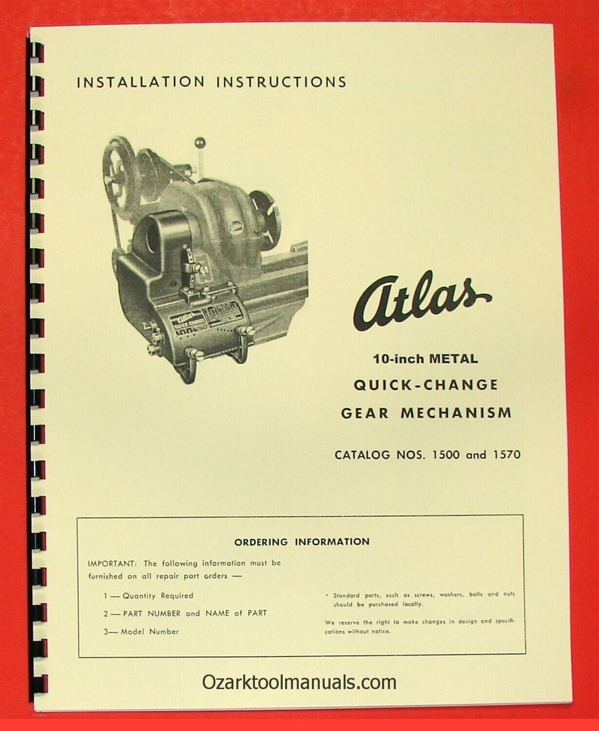 ATLAS/Craftsman 10" Quick Change Gear Box Installation & Part Manual 0054