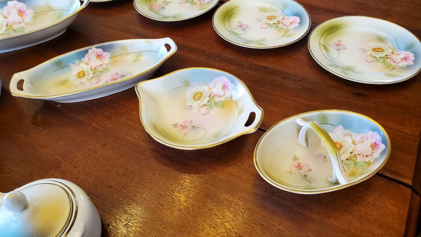 Antique Chocolate Set, Germany, Hand Painted W/Roses, Massive 34 Piece Set!