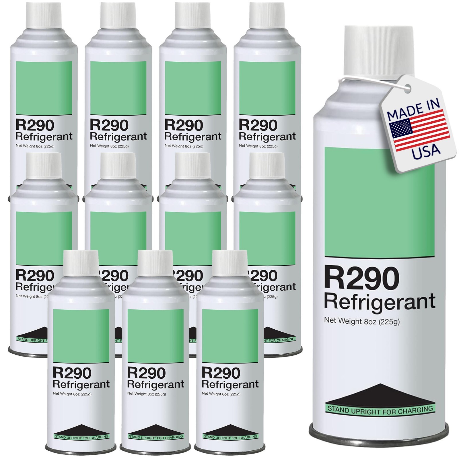 Leak Saver Refrigerant R290 - Upright Liquid Charging Self-Sealing Can - 12 Pack