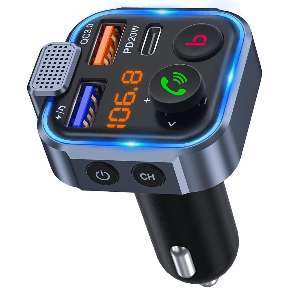 Bluetooth 5.0 Car Wireless FM Transmitter Adapter 2USB PD Charger AUX Hands-Free