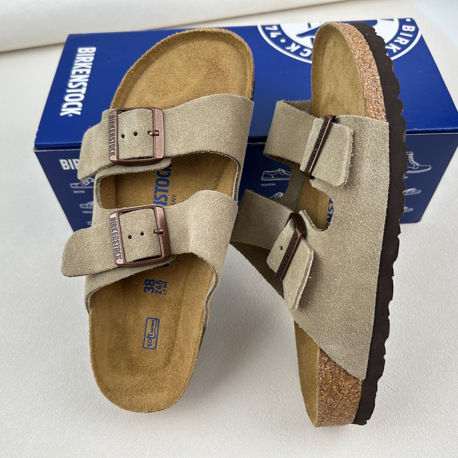 Birkenstock Arizona Taupe Sandals Soft Footbed Suede Leather Sizes 37-45