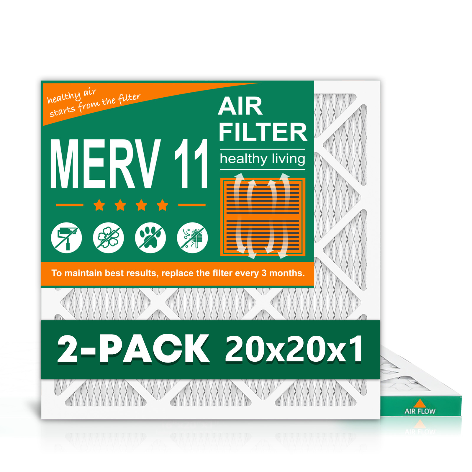 20x20x1 Pleated Air Filters, Replacement for HVAC AC Furnace (MERV 11)