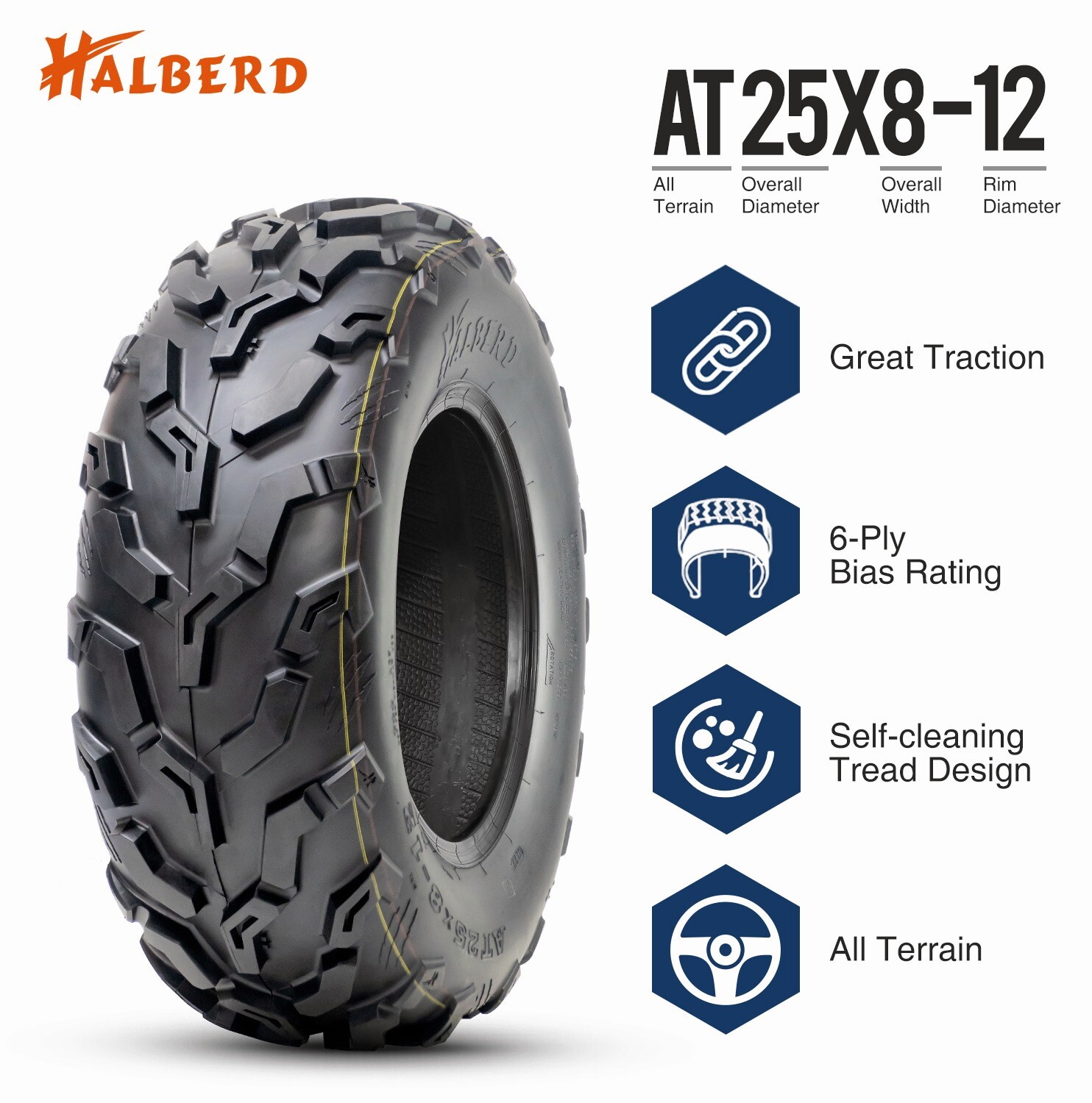 Full Set 4 25x8-12 25x10-12 ATV Tires 6Ply Mud UTV Eco-Friendly Replacement Tire