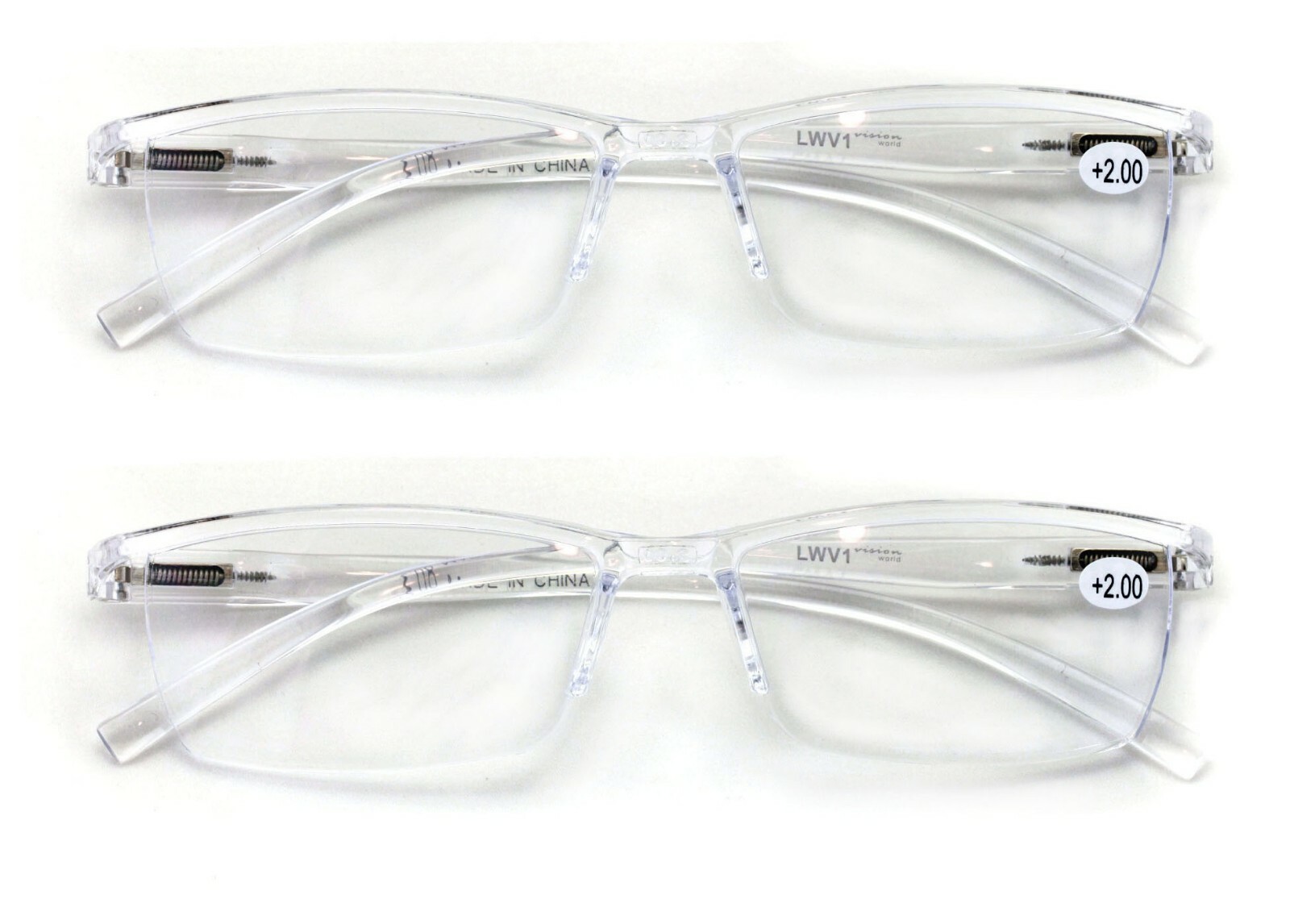 2 Pairs Lightweight Transparent Frame Clear Rectangular Readers Reading Glasses