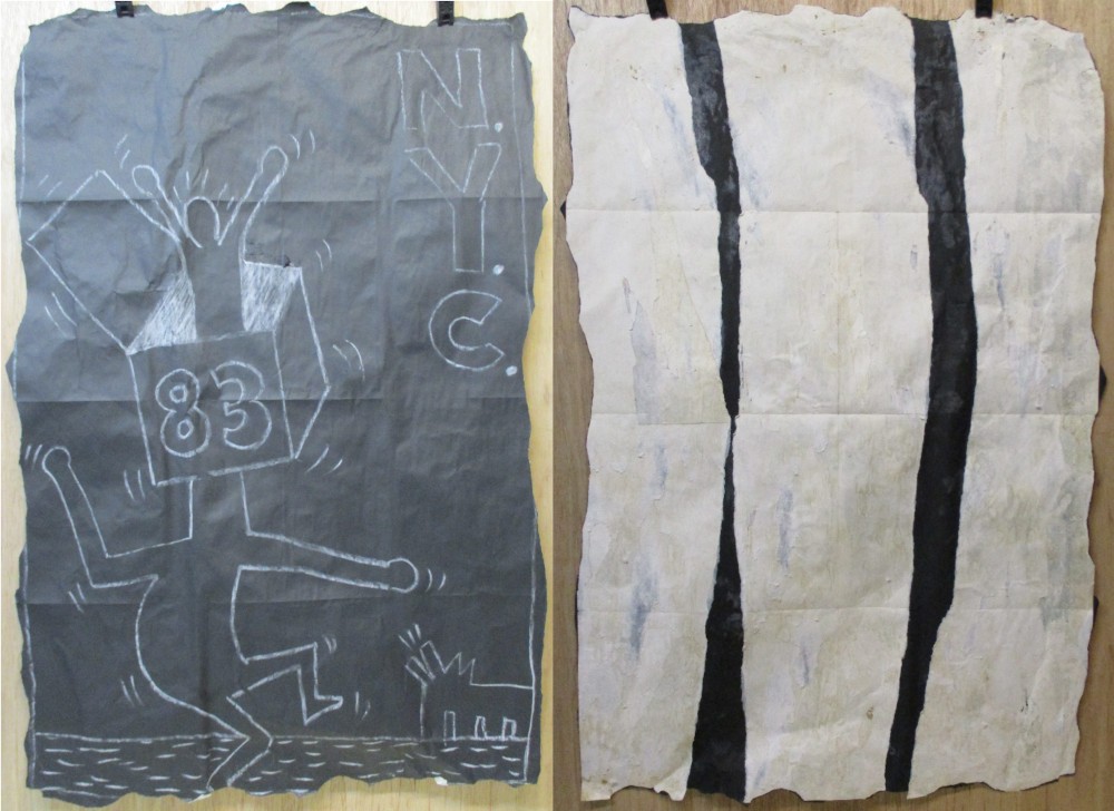 SUBWAY DRAWING chalk on black paper NYC 83 boxhead dog Graffiti - KEITH HARING