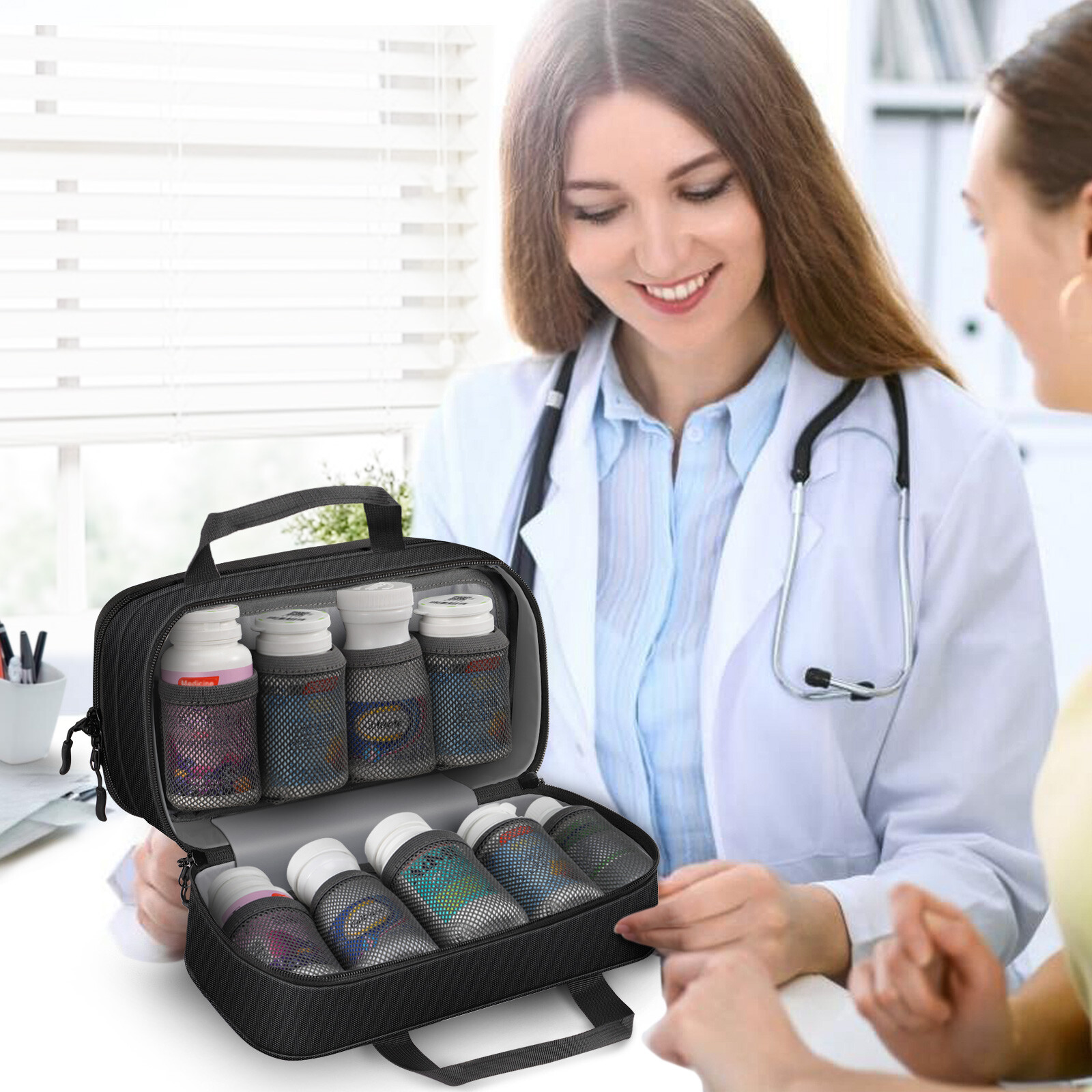 Pill Bottle Organizer Medicine Storage Bag Medication Travel Carrying Case