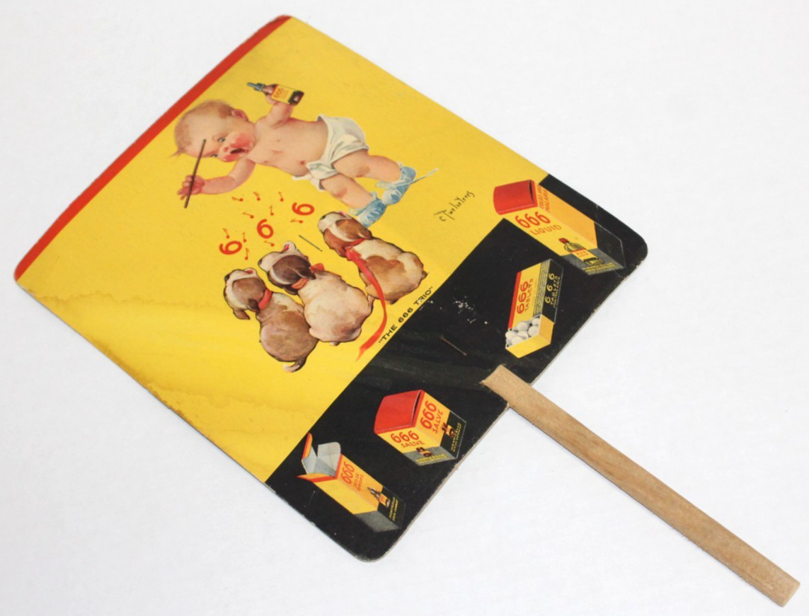 Vintage Advertising Paper Fan 666 Drugstore Remedies