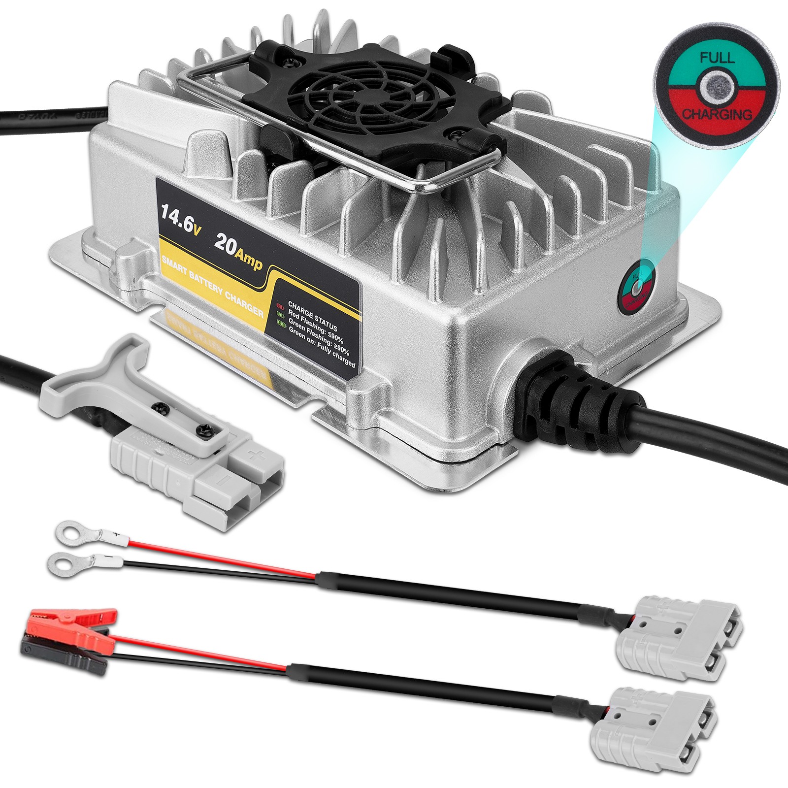 14.6V 20A AC-DC Battery Smart Charger for 12V Deep Cycle Lithium LiFePO4 Battery