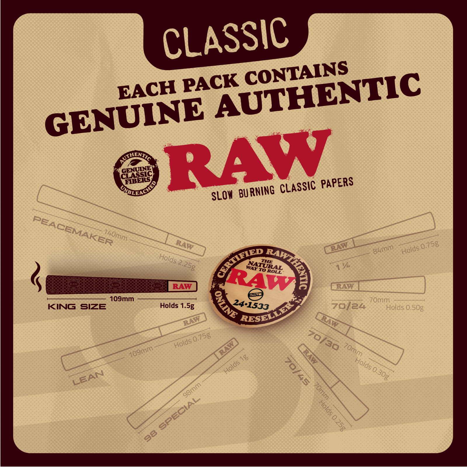 RAW Cones King Size Classic Pre-Rolled | 100 Pack | Slow Burning Rolling Papers