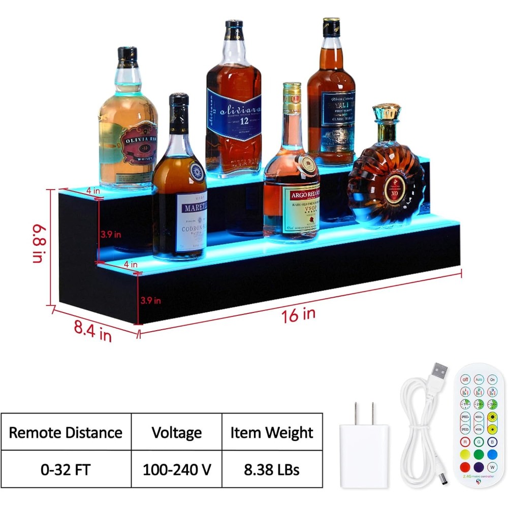 LED Lighted Liquor Bottle Display, 2-Tier 16" with Smart Control for Home & Bar