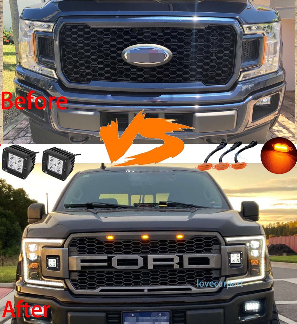 For Ford F150 Grill 2018 2019 2020 Raptor Style Front Grille W/LED Matte Black