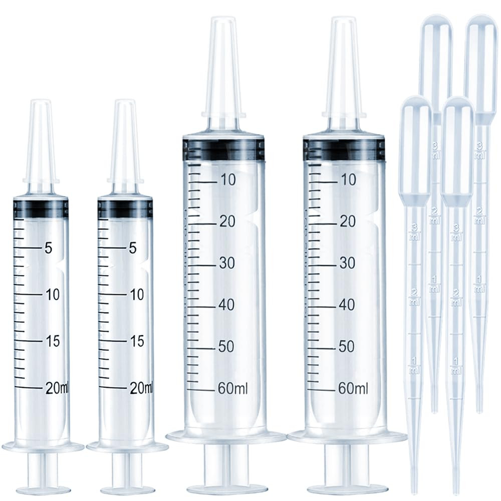 4 Pack 20ml & 60ml Plastic Syringe, Large Syringes Without Needle for Scientific