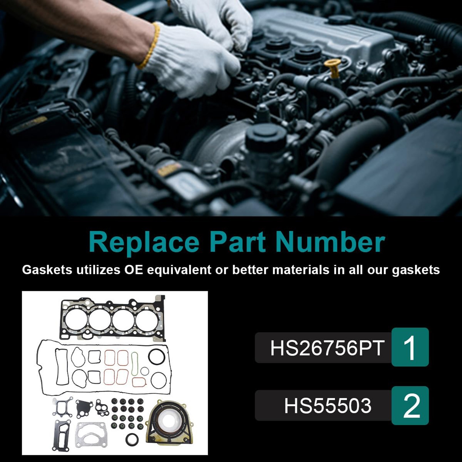 Cylinder Head Gasket Set for 2015-2019 Ford Lincoln MKC L4 2.3L GAS Turbo VIN H