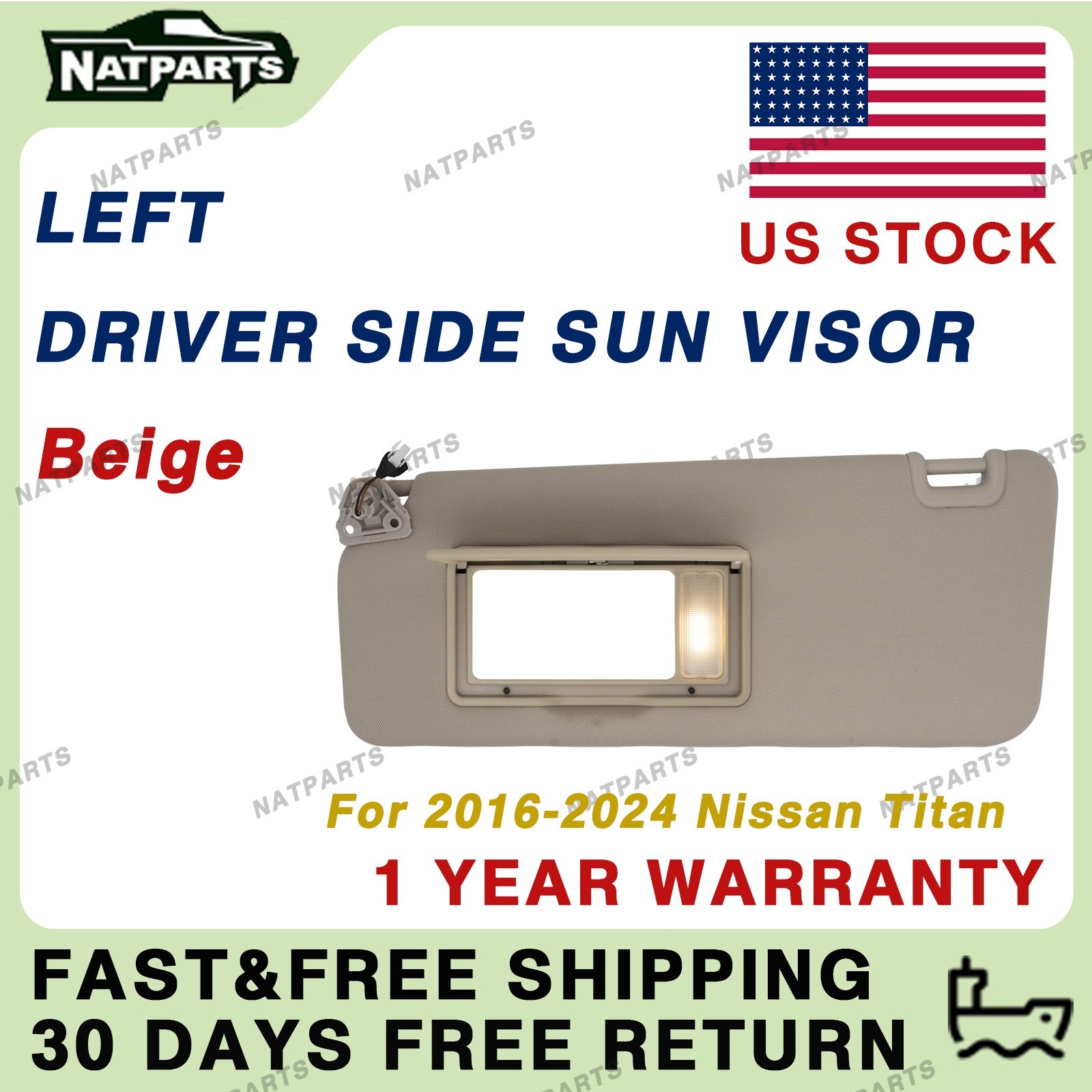 Left Driver Side Sun Visor w/ Light for Nissan Titan 2016-2024 96401-EZ70B