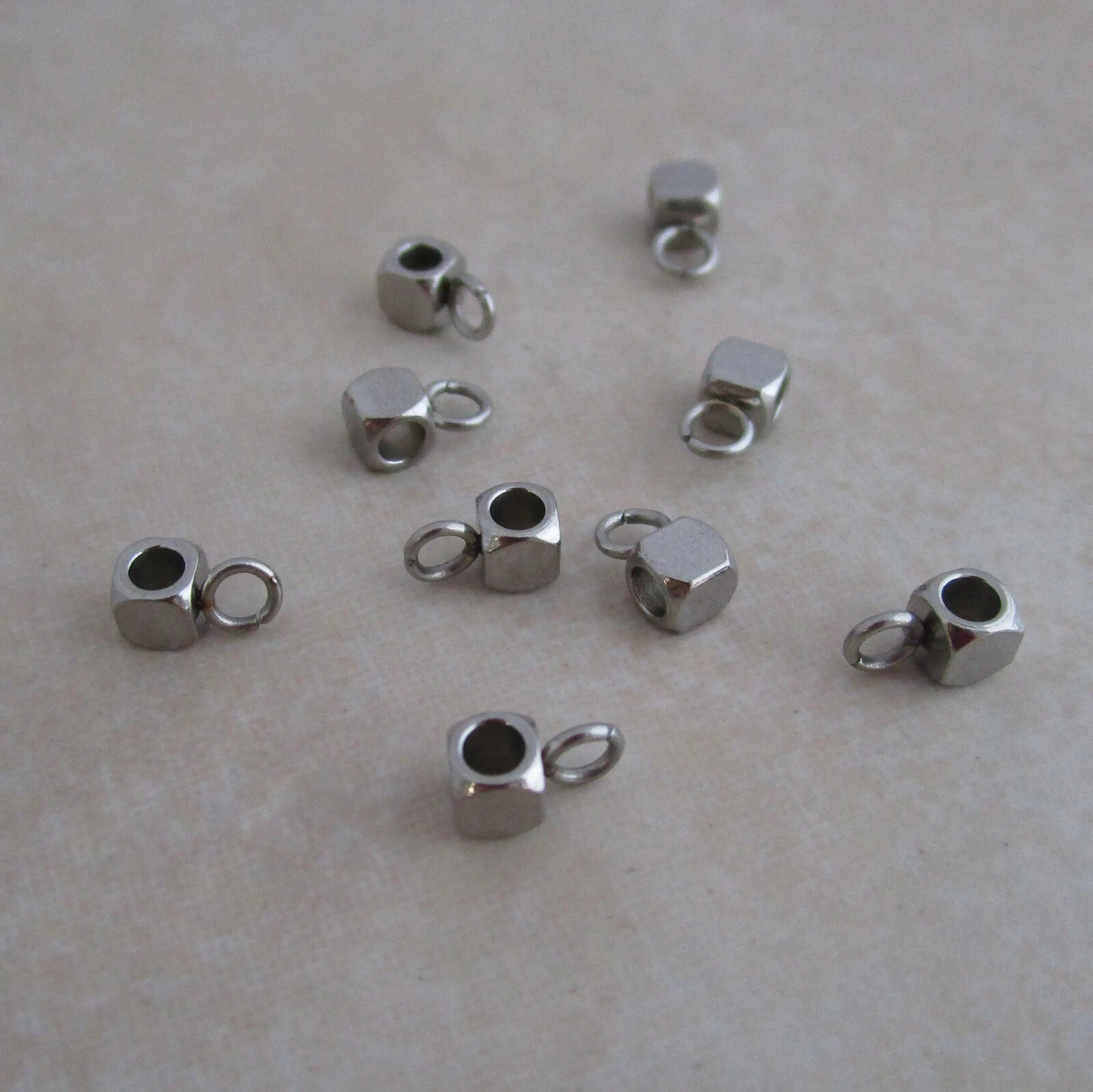 12 stainless steel bead bail 3mm cube hangers hypoallergenic
