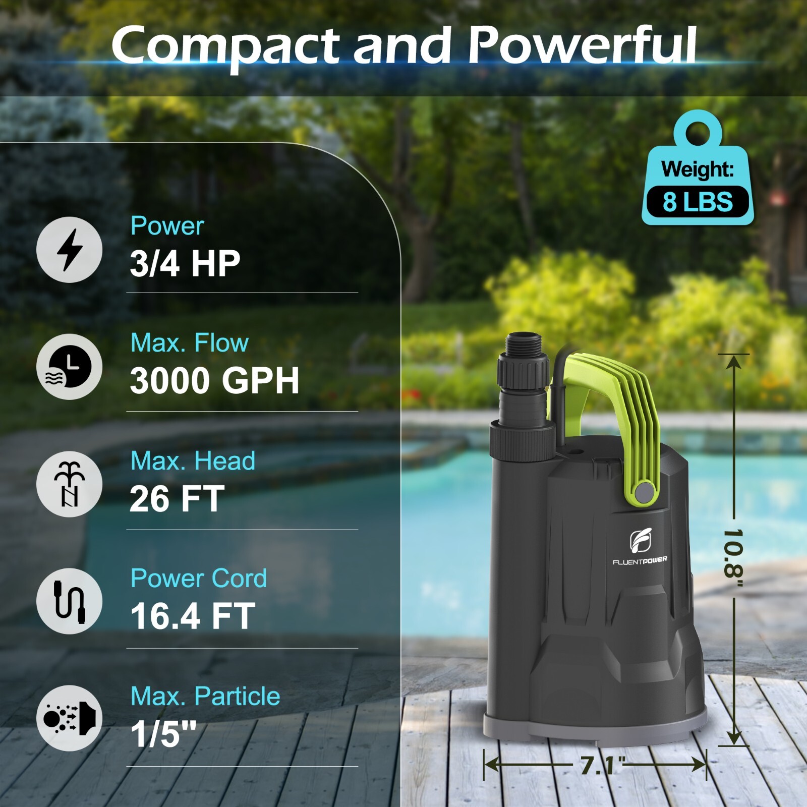 FLUENTPOWER 3/4HP 30000GPH Submersible Sump Pump Utility Water Pump