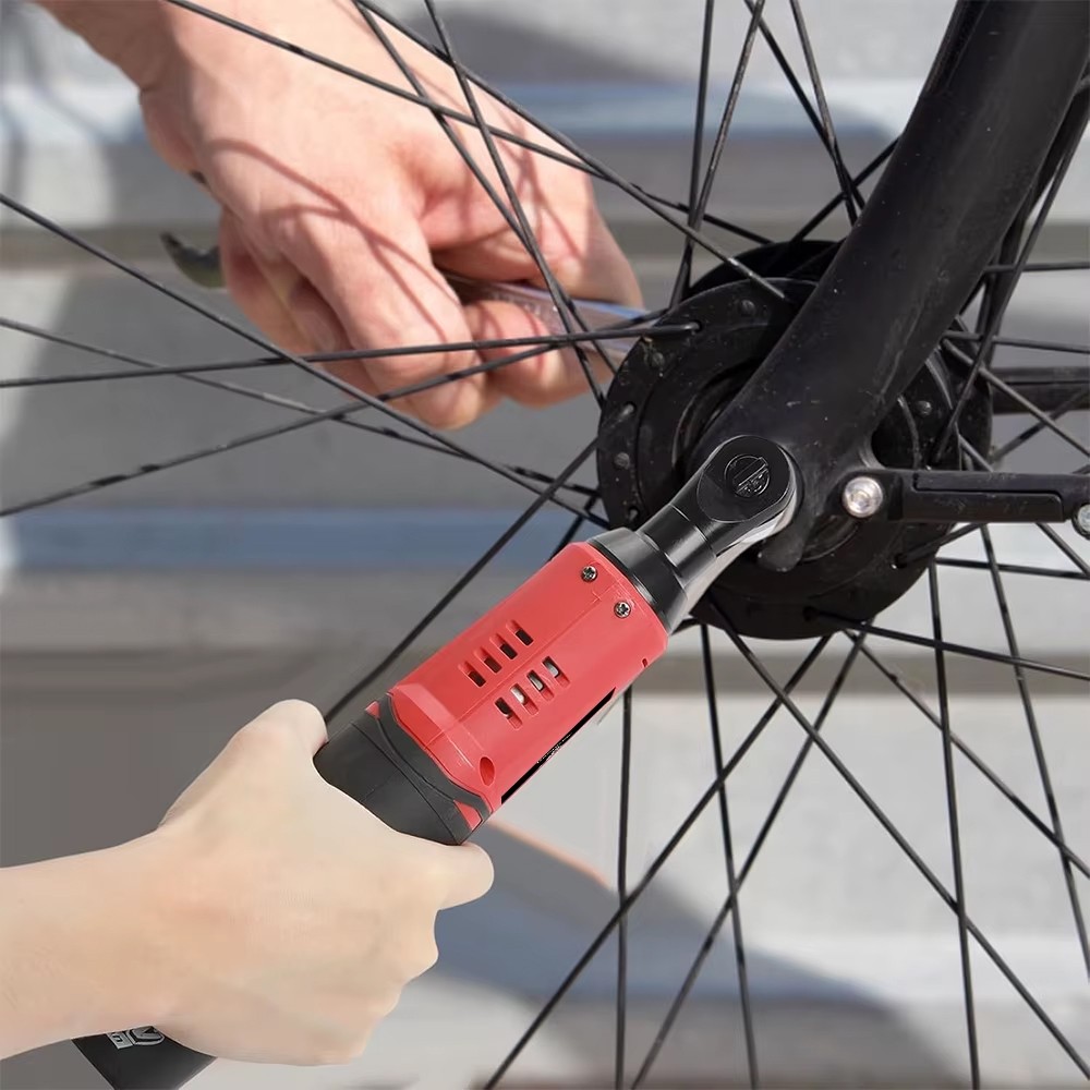 Cordless Ratchet 3/8\" Right Angle Wrench Impact Power Tool /2Battery 4Socket B4