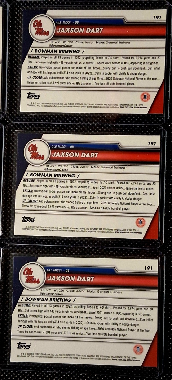 Lot of 6 🔥 JAXSON DART 2023 BOWMAN CHROME U 1st ROOKIE RC # 191 & #94 Giants