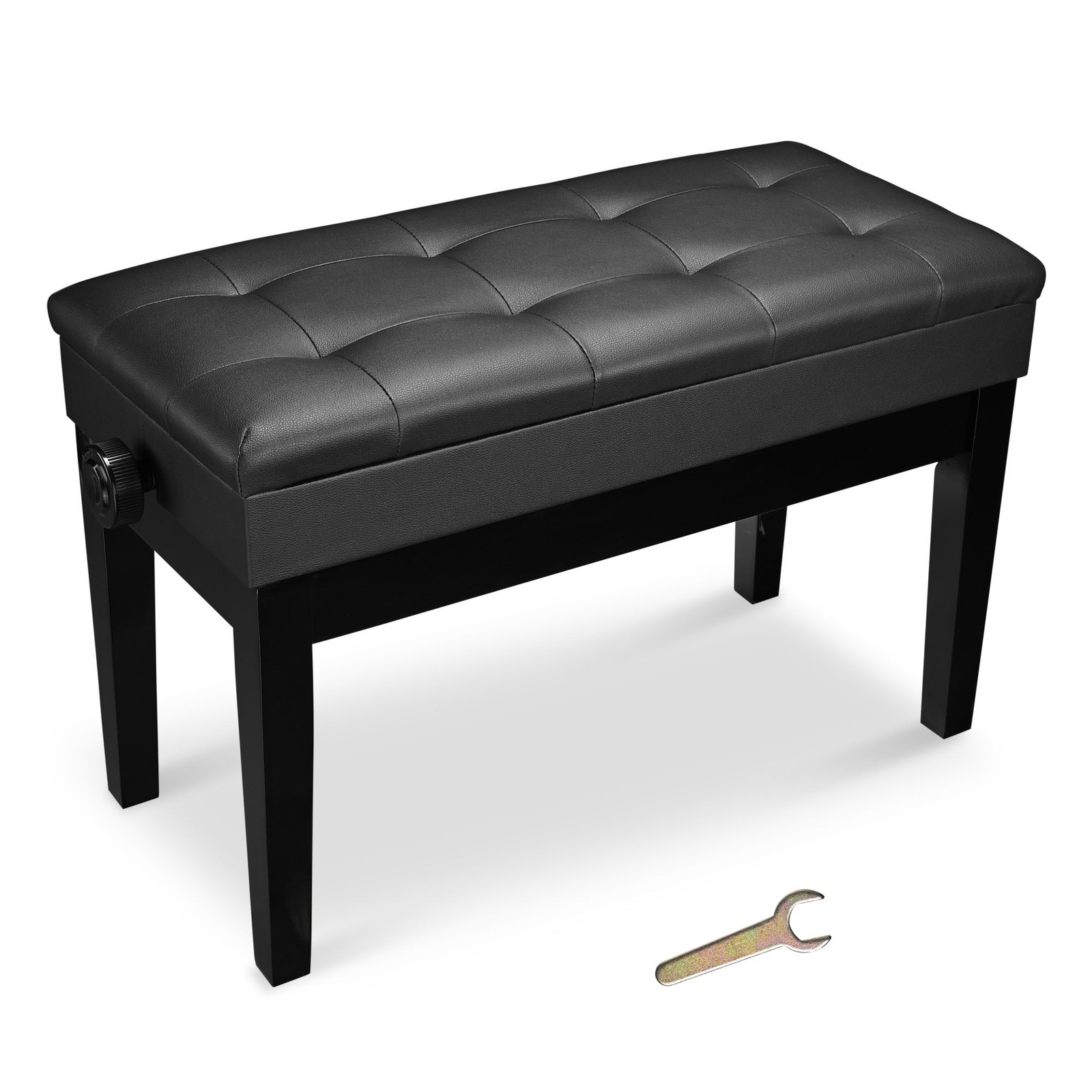 Adjustable Duet Piano Bench w/ Storage PU Leather Padded Wooden Keyboard Stool