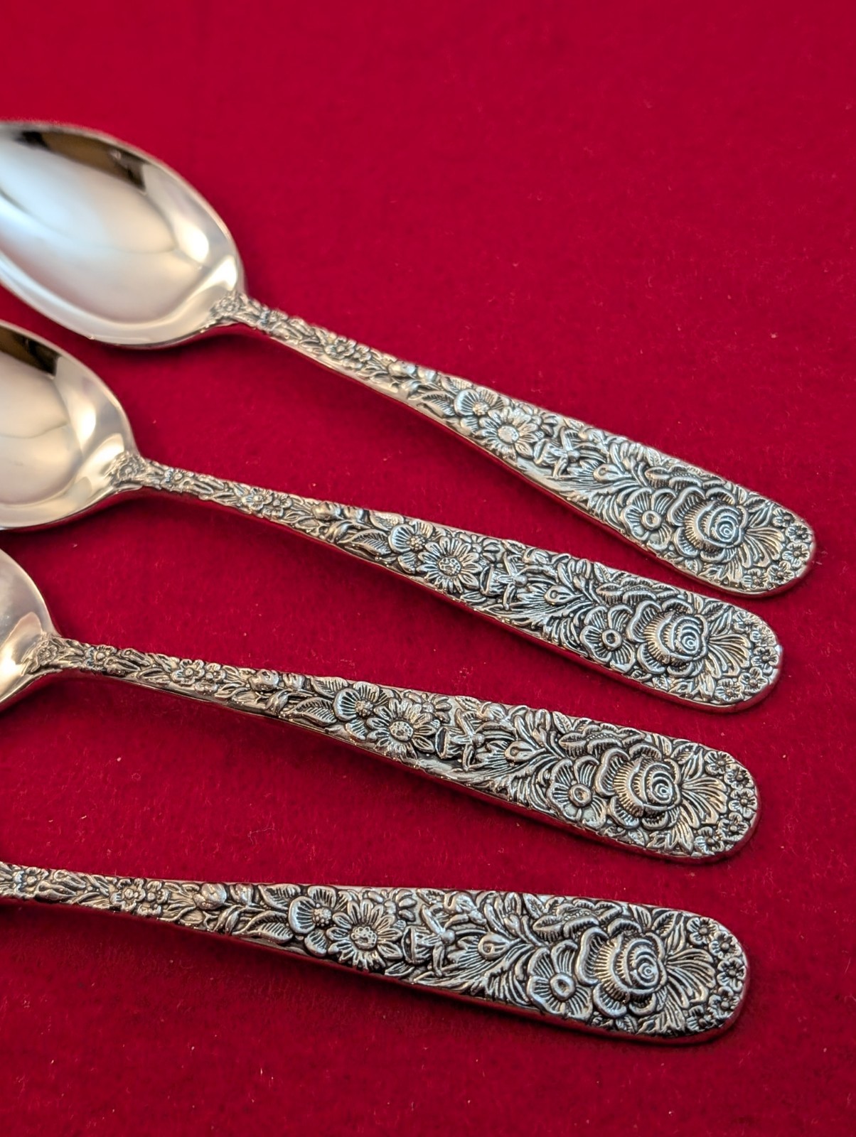 Lot Of 4 Godinger Olde Bouquet Silverplate Oval Soup Spoons Flatware