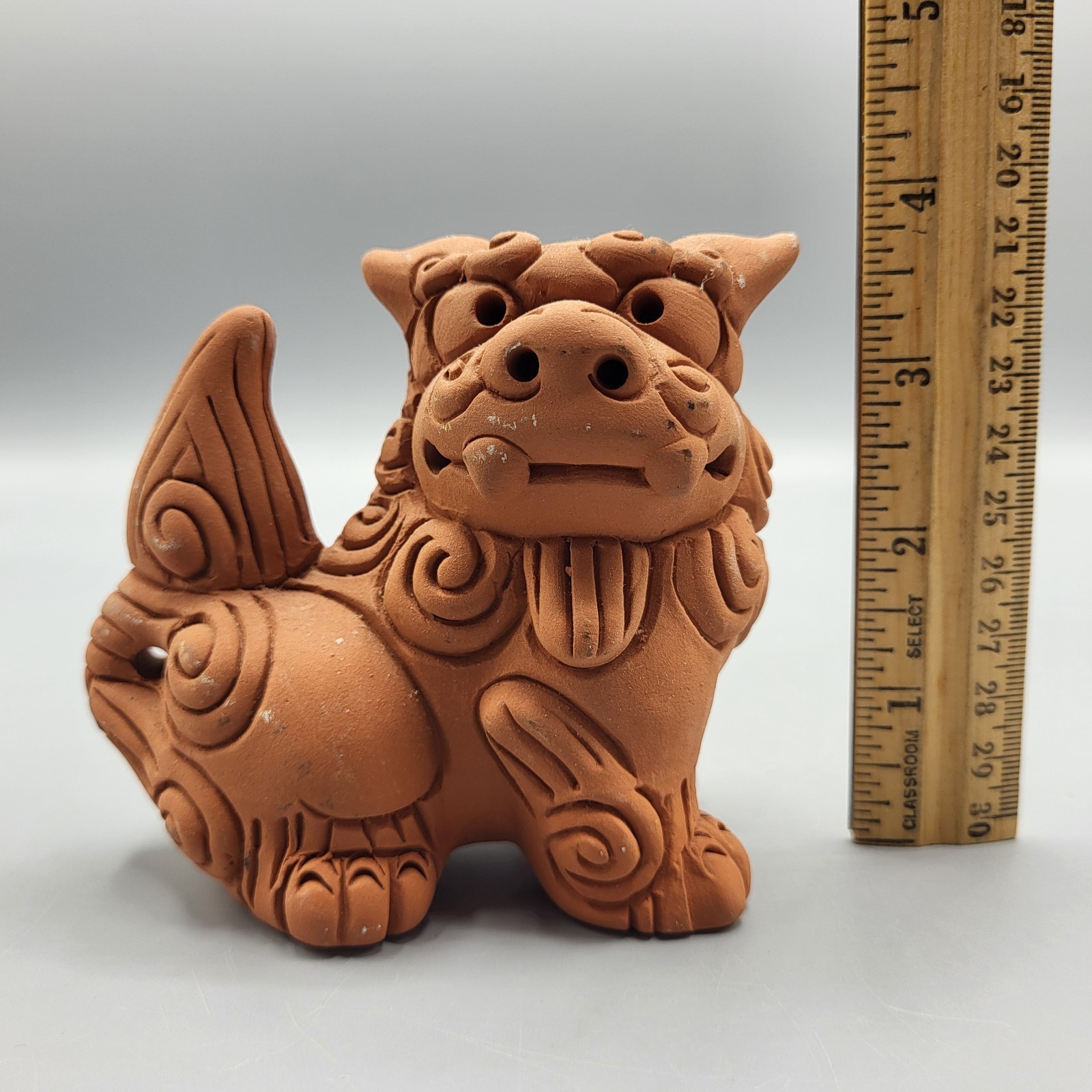 Set of 2 Okinawan Shisa Foo Dog Guardian Lions Figurines Terra Cotta Clay 3.5"
