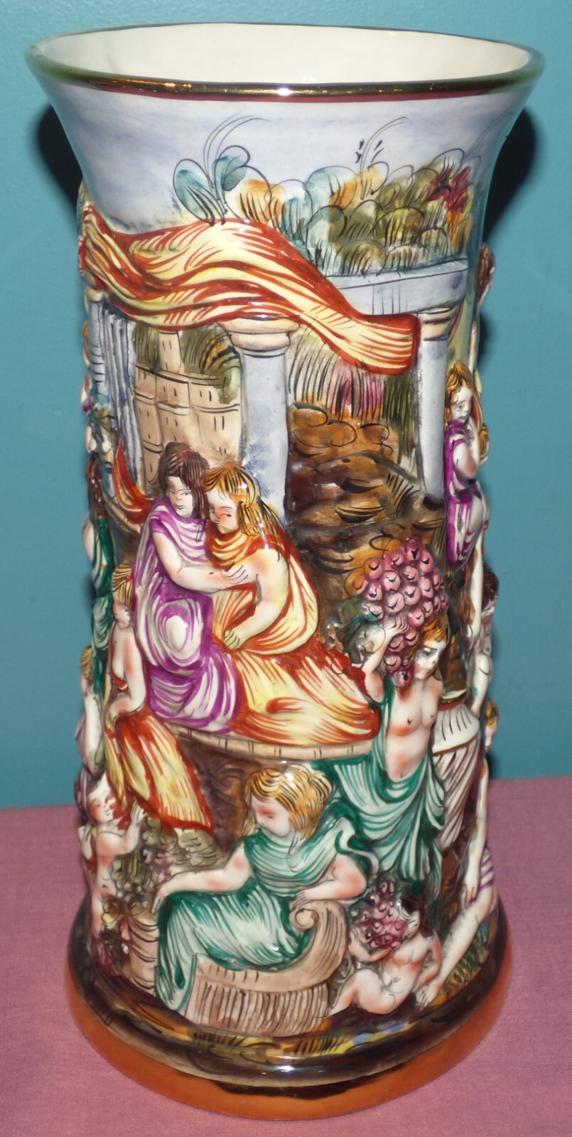 Vintage Capodimonte Large Porcelain Figural Vase 12" Tall