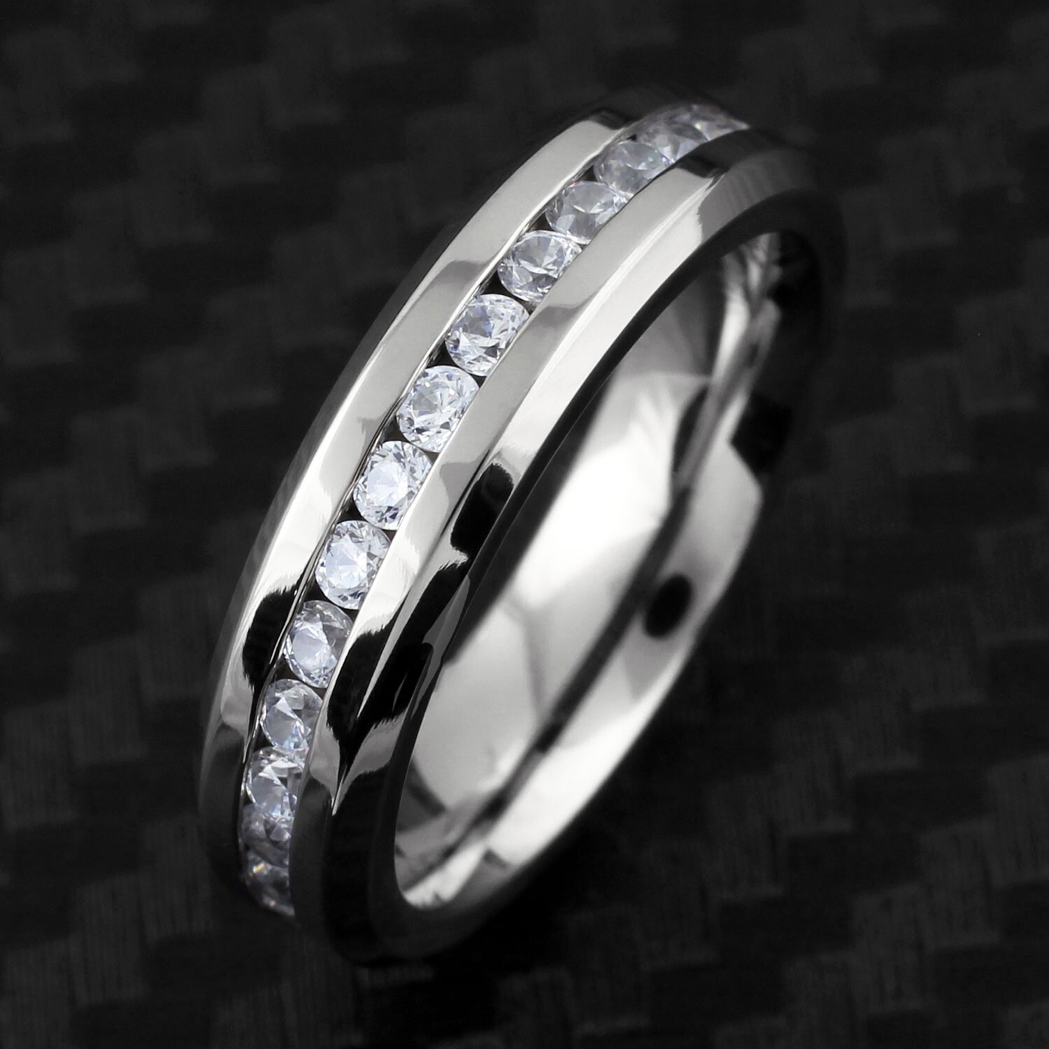 5/7mm Titanium 1.6 Carat Dazzling Eternity CZ Men's Wedding Band Ring Size 5-15