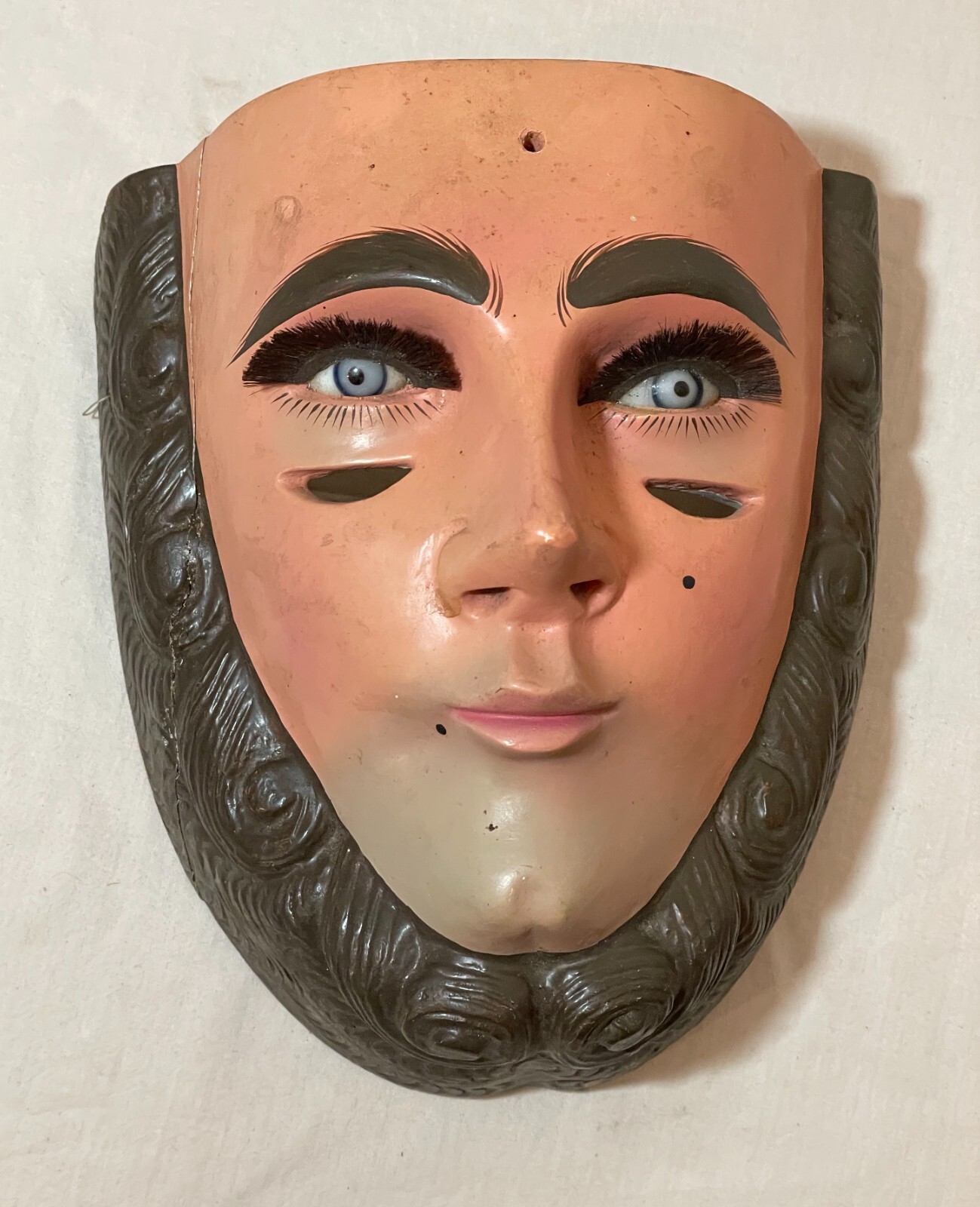 VINTAGE PARACHICOS MASK HAND CARVED WOOD MEXICAN FOLK ART CHIAPAS GLASS EYE