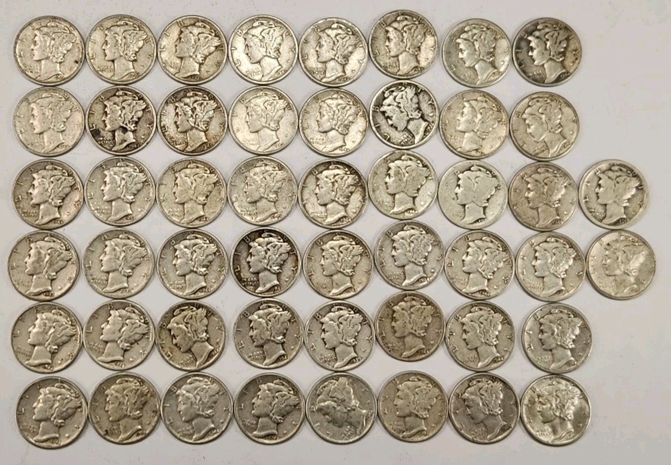 Roll of 50 Silver Mercury Dimes $5 Face Value 90% Silver Coins Mixed Dates  ELM1