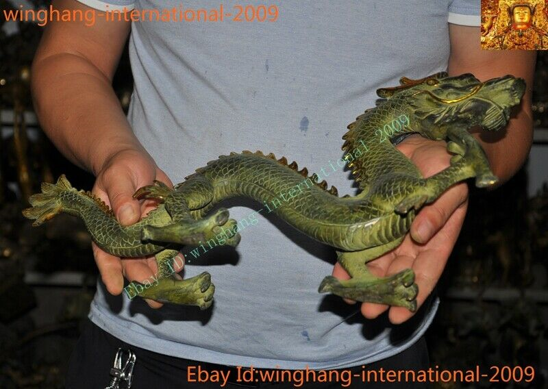 Old Chinese China Feng Shui Bronze Gilt lucky wealth zodiac animal Dragon statue