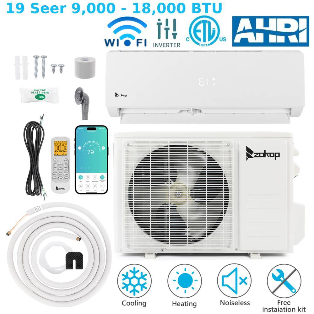 ZOKOP 9,000 - 18,000 BTU Ductless Mini Split Air Conditioner Inverter Heat WIFI