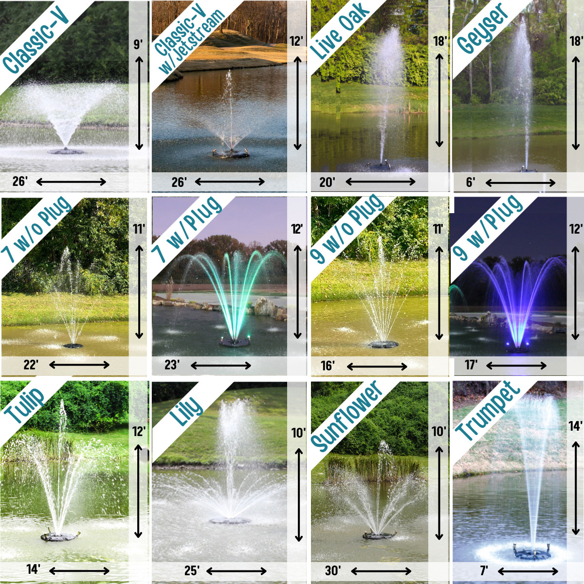 HALF OFF PONDS 1 HP Fountain | 100 ft. | 13 Patterns | Color-Changing Lights