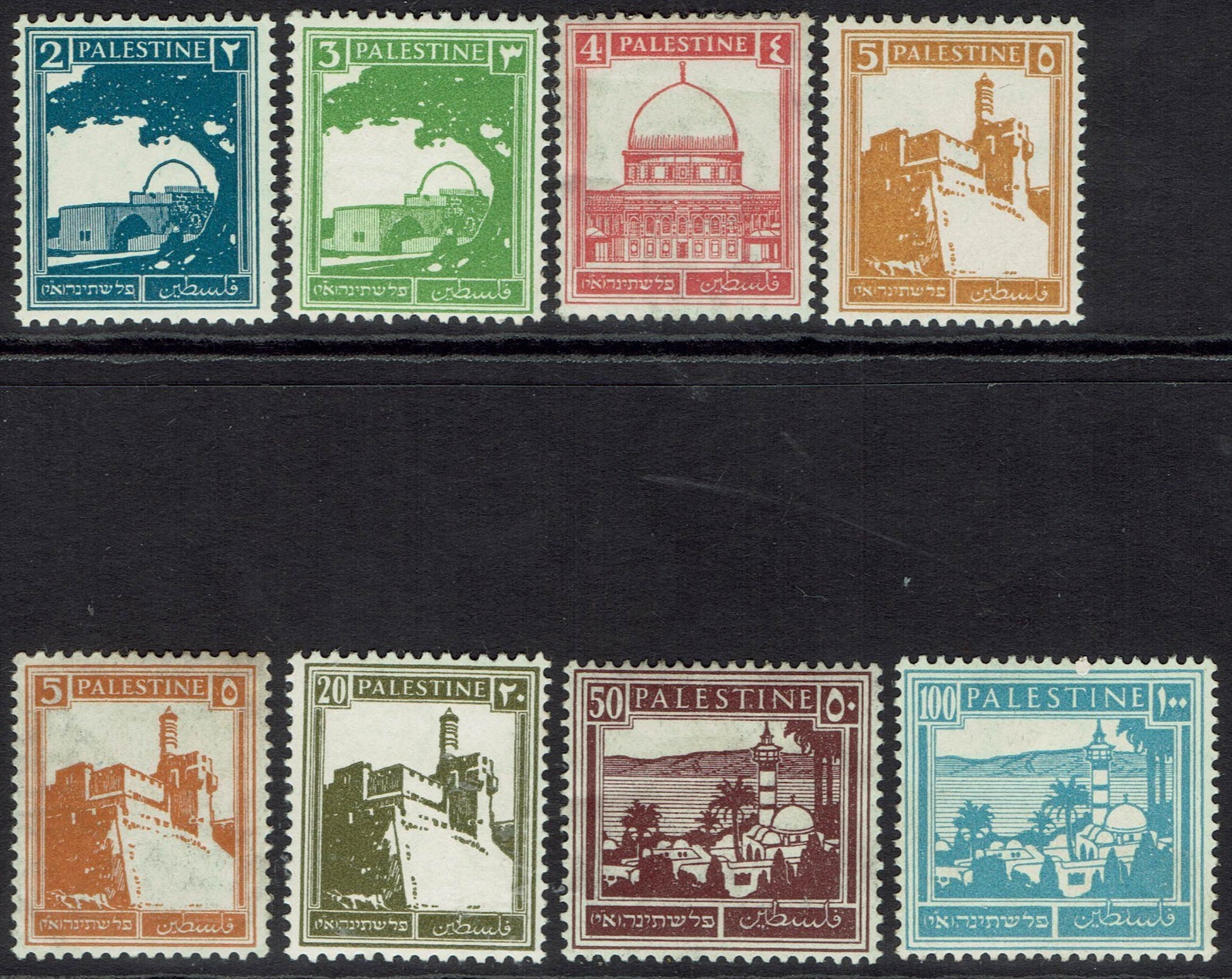 PALESTINE 1927 PICTORIAL RANGE TO 100M + 5M SHADE